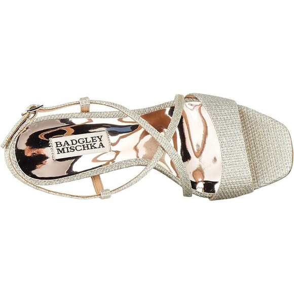 Badgley Mischka Ebiza Glitter Cross Strap Sandal Women's 8 Platinum Glitter NWT - Picture 3 of 6